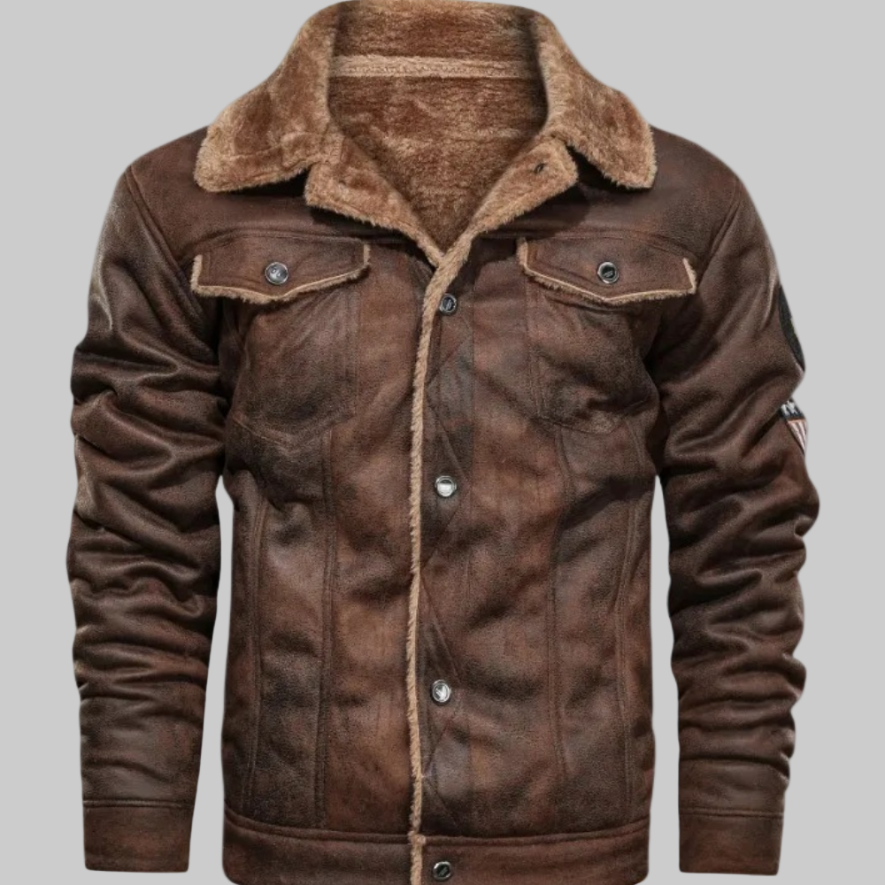 Damiel™ | Elegancka Ciepła Skórzana Kurtka z Futerkiem Polarowym